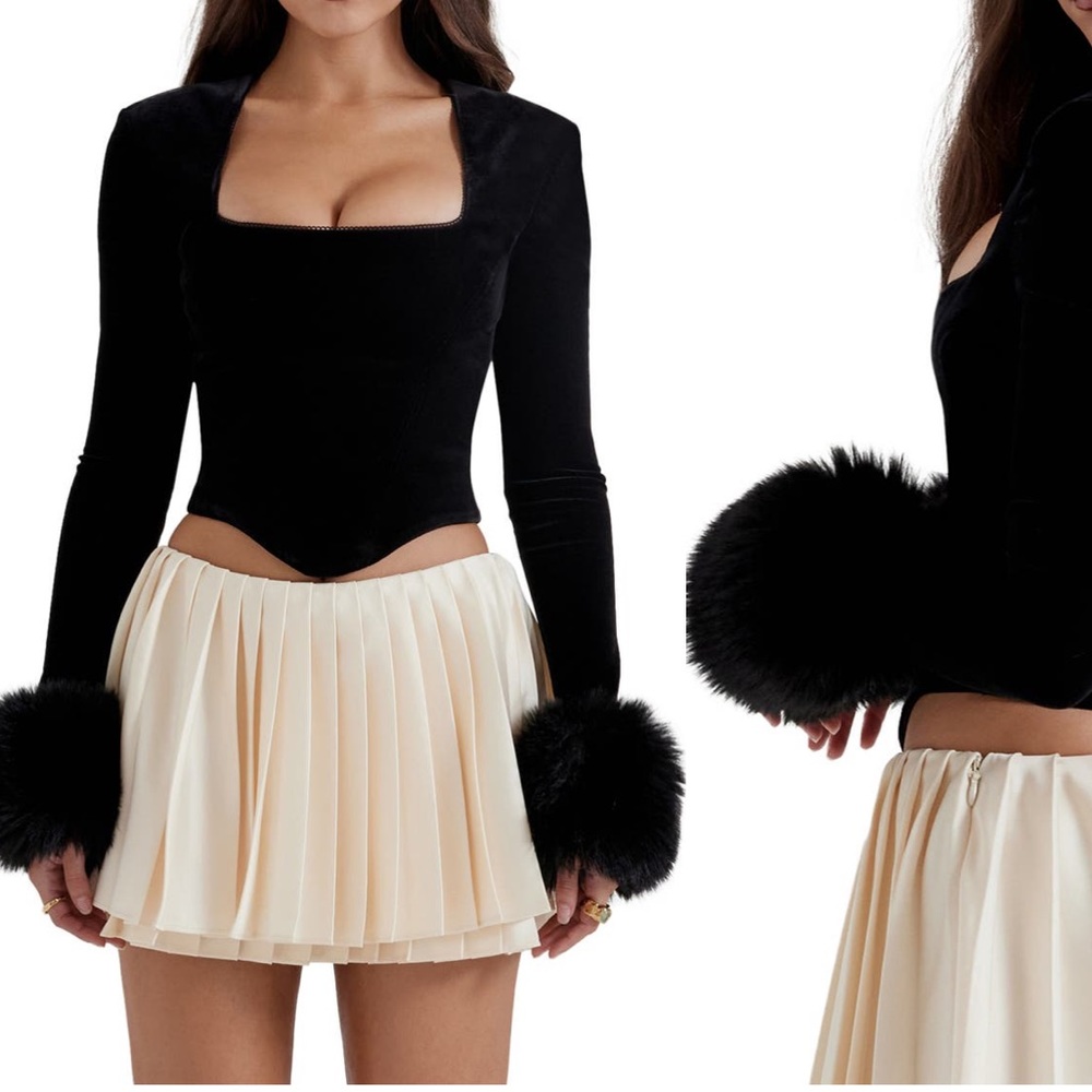 Catriona faux fur long sleeve corset top
